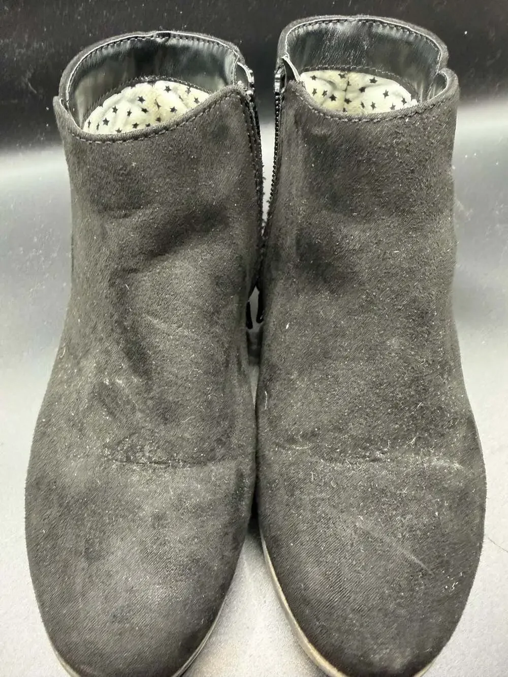 Cat & Jack Faux Suede Ankle Booties Size 1 Black Side Zip Star Lined Shoes